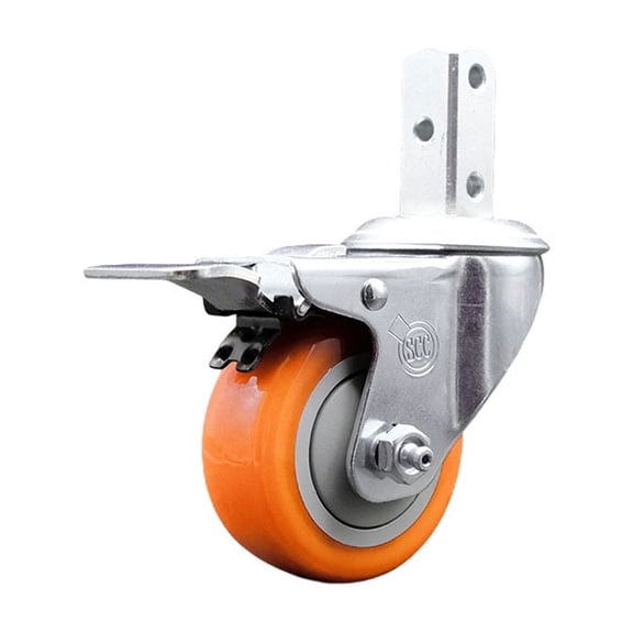 3.5 Inch Orange Poly Swivel 7/8 Inch Square Stem Caster with Total Lock Brake