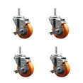 thumbnail image 1 of 3.5 Inch Orange Poly Wheel Swivel 3/4 Inch Threaded Stem Caster Set with Brake, 1 of 1