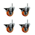thumbnail image 1 of 3.5 Inch Orange Poly Wheel Swivel 5/8 Inch Threaded Stem Caster Set with Brake, 1 of 1