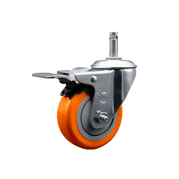 3.5 Inch Orange Poly Wheel Swivel 7/16 Inch Stem Caster with Total Lock Brake