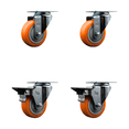 thumbnail image 1 of 3.5 Inch Orange Poly Wheel Swivel Top Plate Caster Set with 2 Posi Brakes SCC, 1 of 1