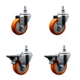 thumbnail image 1 of 3.5 Inch Orange Polyurethane 10MM Threaded Stem Caster Set 2 Brakes SCC, 1 of 1