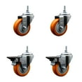 thumbnail image 1 of 3.5 Inch Orange Polyurethane 12MM Threaded Stem Caster Set 2 Brakes SCC, 1 of 1