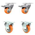 thumbnail image 1 of 3.5 Inch Orange Poly Swivel Top Plate Caster Set 2 Lock Brake 2 Rigid SCC, 1 of 1