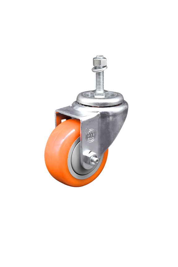 3.5 Inch Orange Polyurethane Wheel Swivel 10mm Threaded Stem Caster SCC