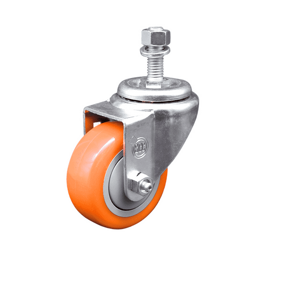 3.5 Inch Orange Polyurethane Wheel Swivel ½ Inch Threaded Stem Caster SCC