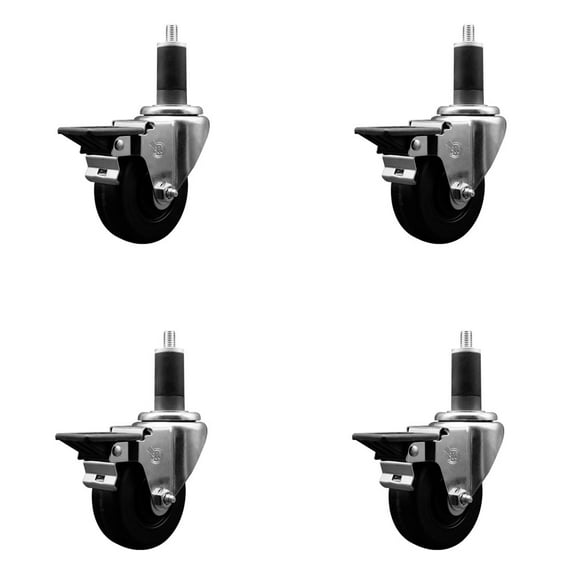 3.5 Inch Phenolic Swivel 1-1/4 Inch Expanding Stem Caster Set with Brake SCC
