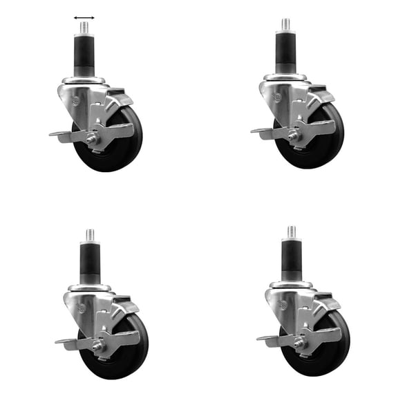 3.5 Inch Phenolic Swivel 1-1/4 Inch Expanding Stem Caster Set with Brake SCC