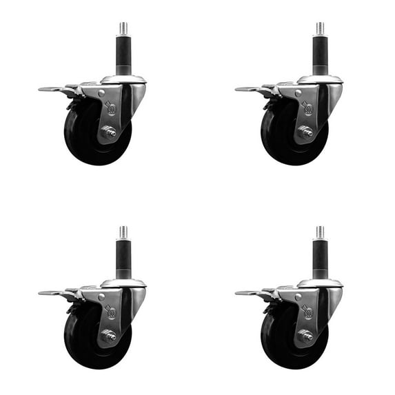 3.5 Inch Phenolic Swivel 1 Inch Expanding Stem Caster Set Total Lock Brake