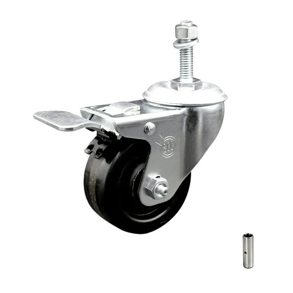 3.5 Inch Phenolic Swivel 3/8 Inch Threaded Stem Caster with Total Lock Brake SCC