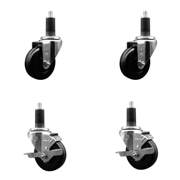 3.5 Inch Phenolic Wheel Swivel 1-1/4 Inch Expand Stem Caster Set 2 Brakes SCC