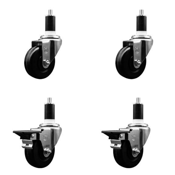 3.5 Inch Phenolic Wheel Swivel 1-3/8 Inch Expand Stem Caster Set 2 Brakes SCC