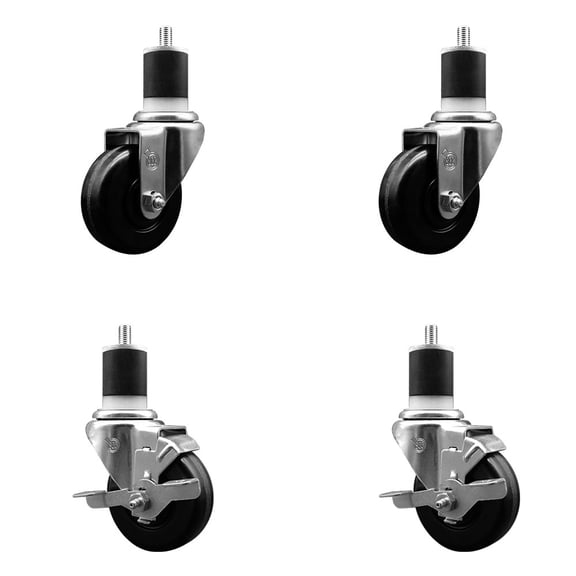 3.5 Inch Phenolic Wheel Swivel 1-7/8 Inch Expand Stem Caster Set 2 Brakes SCC