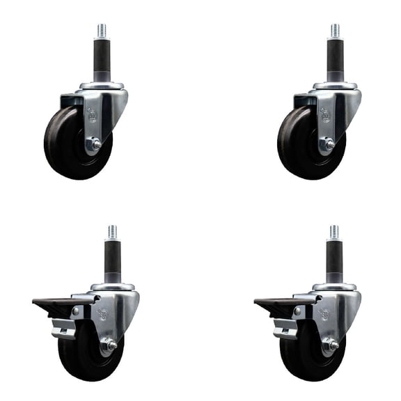 3.5 Inch Phenolic Wheel Swivel 1 Inch Expand Stem Caster Set 2 Brakes SCC
