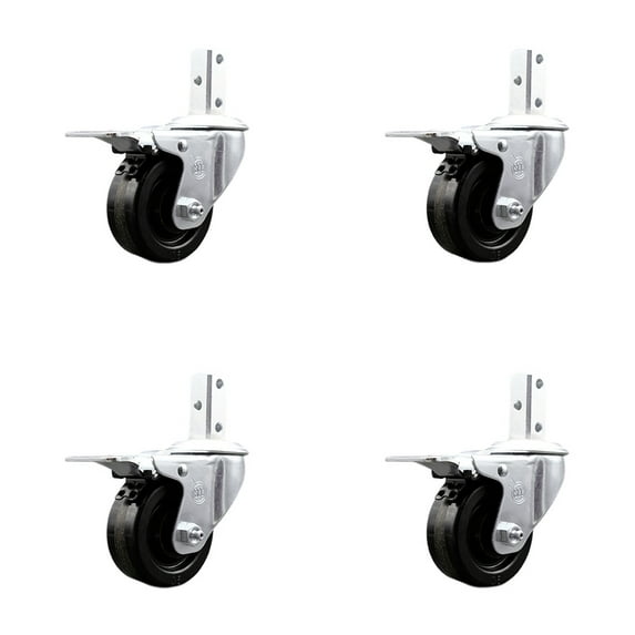 3.5 Inch Phenolic Wheel Swivel 3/4 Inch Square Stem Caster Set Total Lock Brake