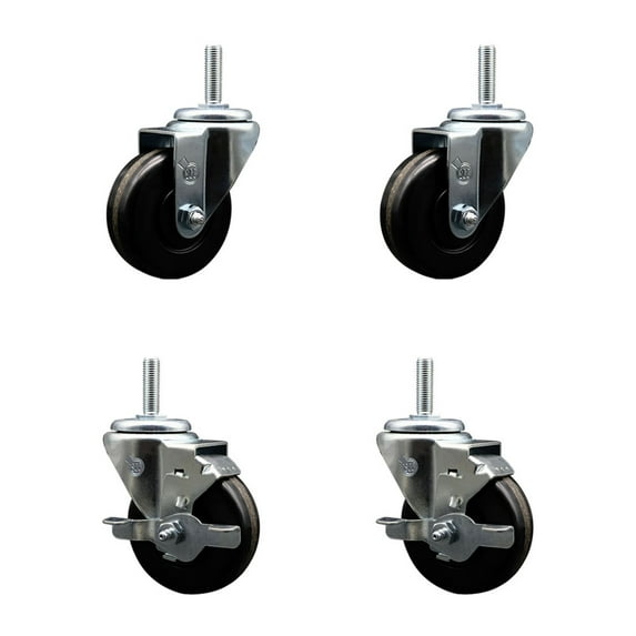 3.5 Inch Phenolic Wheel Swivel 3/4 Inch Threaded Stem Caster Set 2 Brakes SCC