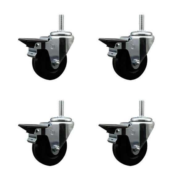 3.5 Inch Phenolic Wheel Swivel 5/8 Inch Threaded Stem Caster Set with Brake SCC