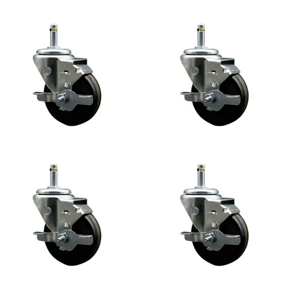 3.5 Inch Phenolic Wheel Swivel 7/16 Inch Grip Ring Stem Caster Set with Brake