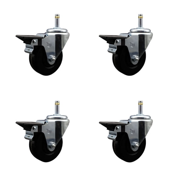 3.5 Inch Phenolic Wheel Swivel 7/16 Inch Grip Ring Stem Caster Set with Brake