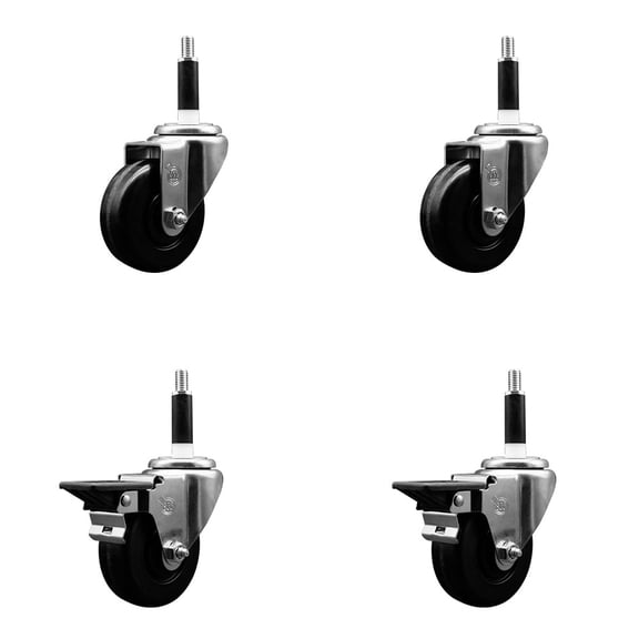 3.5 Inch Phenolic Wheel Swivel 7/8 Inch Expand Stem Caster Set 2 Brakes SCC