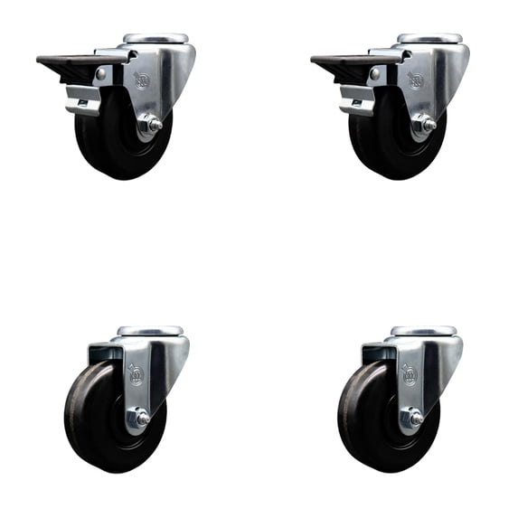 3.5 Inch Phenolic Wheel Swivel Bolt Hole Caster Set with 2 Posi Lock Brakes SCC