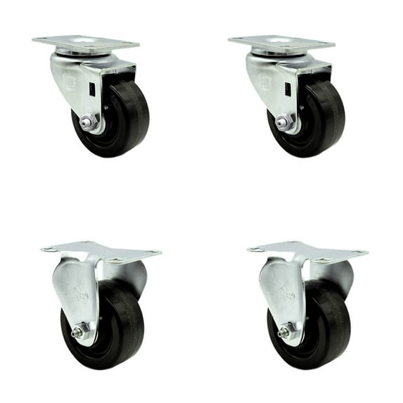 3.5 Inch Phenolic Wheel Swivel Top Plate Caster Set with 2 Rigid Service Caster