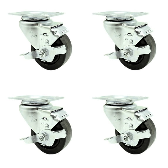 3.5 Inch Phenolic Wheel Swivel Top Plate Caster Set with Brake Service Caster