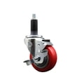 thumbnail image 1 of 3.5 Inch Red Poly Swivel 1-1/8 Inch Expanding Stem Caster with Brake SCC, 1 of 2