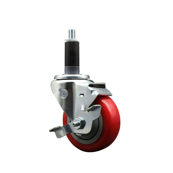 3.5 Inch Red Poly Swivel 1-1/8 Inch Expanding Stem Caster with Brake SCC