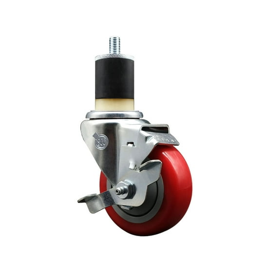 3.5 Inch Red Poly Swivel 1-7/8 Inch Expanding Stem Caster with Brake SCC