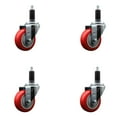 thumbnail image 1 of 3.5 Inch Red Poly Wheel Swivel 1-1/8 Inch Expanding Stem Caster Set SCC, 1 of 2