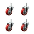thumbnail image 1 of 3.5 Inch Red Poly Wheel Swivel 5/8 Inch Threaded Stem Caster Set Service Caster, 1 of 2
