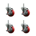thumbnail image 1 of 3.5 Inch Red Poly Wheel Swivel 5/8 Inch Threaded Stem Caster Set with Brake, 1 of 2