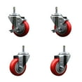 thumbnail image 1 of 3.5 Inch Red Poly Wheel Swivel 7/16 Inch Grip Ring Stem Caster Set 2 Brakes, 1 of 2
