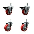 thumbnail image 1 of 3.5 Inch Red Poly Wheel Swivel 7/16 Inch Grip Ring Stem Caster Set 2 Brakes, 1 of 2