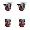 thumbnail image 1 of 3.5 Inch Red Poly Wheel Swivel Top Plate Caster Set with 2 Posi Brakes 2 Rigid, 1 of 2