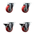 thumbnail image 1 of 3.5 Inch Red Poly Wheel Swivel Top Plate Caster Set with 2 Posi Brakes SCC, 1 of 2