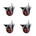 thumbnail image 1 of 3.5 Inch Red Polyurethane 3/8 Inch Threaded Stem Caster Set with Brake, 1 of 2