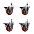 thumbnail image 1 of 3.5 Inch Red Polyurethane ½ Inch Threaded Stem Caster Set with Brake, 1 of 2