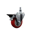 thumbnail image 1 of 3.5 Inch Red Polyurethane ½ Inch Threaded Stem Caster with Brake, 1 of 2