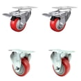 thumbnail image 1 of 3.5 Inch Red Polyurethane Swivel Top Plate Caster Set 2 Lock Brake 2 Rigid SCC, 1 of 2