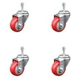 thumbnail image 1 of 3.5 Inch Red Polyurethane Wheel Swivel 10mm Threaded Stem Caster Set SCC, 1 of 2