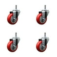 thumbnail image 1 of 3.5 Inch Red Polyurethane Wheel Swivel 7/16 Inch Grip Ring Stem Caster Set SCC, 1 of 2