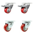thumbnail image 1 of 3.5 Inch Red Polyurethane Wheel Swivel Top Plate Caster Set 2 Total Lock Brake, 1 of 2