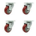 thumbnail image 1 of 3.5 Inch Red Polyurethane Wheel Swivel Top Plate Caster Set Service Caster, 1 of 2