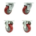 thumbnail image 1 of 3.5 Inch Red Polyurethane Wheel Swivel Top Plate Caster Set with 2 Rigid SCC, 1 of 2