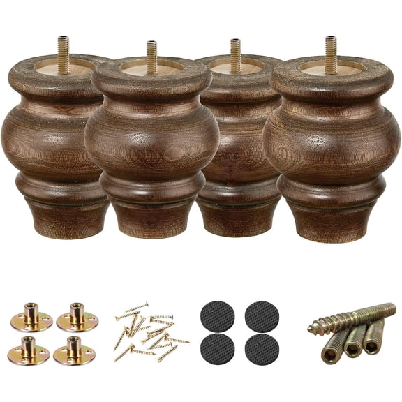3.5 Inch Round Sofa Legs Wood - Couch Feet Replacement for Cabinet