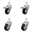 thumbnail image 1 of 3.5 Inch SS Black Poly 10mm Threaded Stem Caster Set 2 Total Lock Brake SCC, 1 of 2