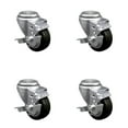 thumbnail image 1 of 3.5 Inch SS Black Polyurethane Wheel Swivel Bolt Hole Caster Set with Brake SCC, 1 of 2