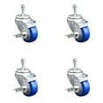 thumbnail image 1 of 3.5 Inch SS Blue Polyurethane Swivel 3/8 Inch Threaded Stem Caster Set Brake, 1 of 2